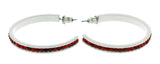White & Red Colored Metal Crystal-Hoop-Earrings With Crystal Accents #510