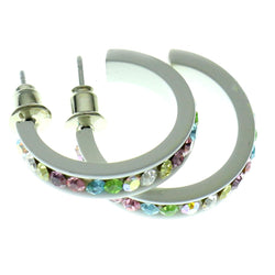 White & Multi Colored Metal Crystal-Hoop-Earrings With Crystal Accents #512