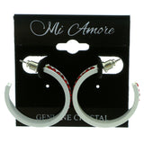 White & Red Colored Metal Crystal-Hoop-Earrings With Crystal Accents #513