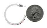 White & Red Colored Metal Crystal-Hoop-Earrings With Crystal Accents #513