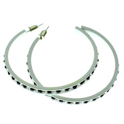 White & Black Colored Metal Crystal-Hoop-Earrings With Crystal Accents #514
