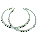 White & Black Colored Metal Crystal-Hoop-Earrings With Crystal Accents #514