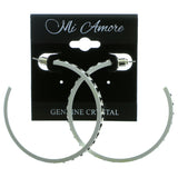 White & Black Colored Metal Crystal-Hoop-Earrings With Crystal Accents #514