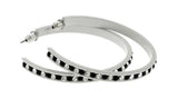 White & Black Colored Metal Crystal-Hoop-Earrings With Crystal Accents #514