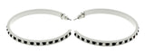 White & Black Colored Metal Crystal-Hoop-Earrings With Crystal Accents #514