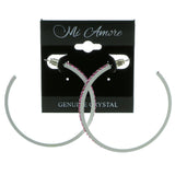 White & Pink Colored Metal Crystal-Hoop-Earrings With Crystal Accents #515