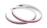 White & Pink Colored Metal Crystal-Hoop-Earrings With Crystal Accents #515