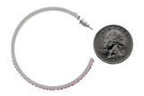 White & Pink Colored Metal Crystal-Hoop-Earrings With Crystal Accents #515