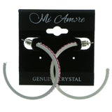 White & Pink Colored Metal Crystal-Hoop-Earrings With Crystal Accents #517
