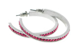 White & Pink Colored Metal Crystal-Hoop-Earrings With Crystal Accents #517