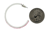 White & Pink Colored Metal Crystal-Hoop-Earrings With Crystal Accents #517