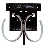 White & Purple Colored Metal Crystal-Hoop-Earrings With Crystal Accents #518