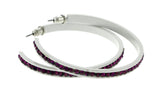 White & Purple Colored Metal Crystal-Hoop-Earrings With Crystal Accents #518