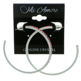 White & Red Colored Metal Crystal-Hoop-Earrings With Crystal Accents #522