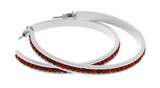 White & Red Colored Metal Crystal-Hoop-Earrings With Crystal Accents #522