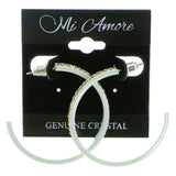 White & Yellow Colored Metal Crystal-Hoop-Earrings With Crystal Accents #524