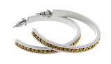 White & Yellow Colored Metal Crystal-Hoop-Earrings With Crystal Accents #524