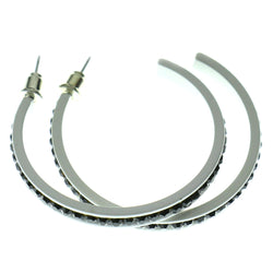 White & Black Colored Metal Crystal-Hoop-Earrings With Crystal Accents #527