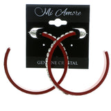 Red & Clear Colored Metal Crystal-Hoop-Earrings With Crystal Accents #335