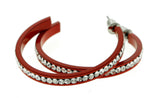 Red & Clear Colored Metal Crystal-Hoop-Earrings With Crystal Accents #338