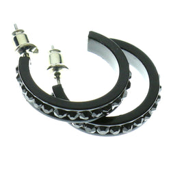 Black Metal Crystal-Hoop-Earrings With Crystal Accents #341
