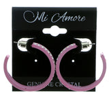 Pink & Clear Colored Metal Crystal-Hoop-Earrings With Crystal Accents #348