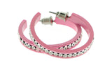 Pink & Clear Colored Metal Crystal-Hoop-Earrings With Crystal Accents #348