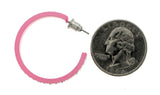 Pink & Clear Colored Metal Crystal-Hoop-Earrings With Crystal Accents #348