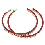 Red & Clear Colored Metal Crystal-Hoop-Earrings With Crystal Accents #350