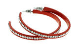 Red & Clear Colored Metal Crystal-Hoop-Earrings With Crystal Accents #350