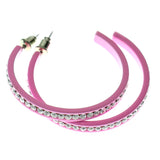 Pink & Clear Colored Metal Crystal-Hoop-Earrings With Crystal Accents #352