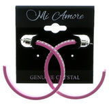 Pink & Clear Colored Metal Crystal-Hoop-Earrings With Crystal Accents #352