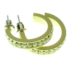 Yellow Metal Crystal-Hoop-Earrings With Crystal Accents #354