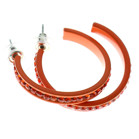 Orange Metal Crystal-Hoop-Earrings With Crystal Accents #357