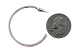 Silver-Tone & Pink Colored Metal Crystal-Hoop-Earrings With Crystal Accents #364