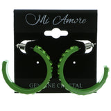 Green Metal Crystal-Hoop-Earrings With Crystal Accents #366