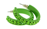 Green Metal Crystal-Hoop-Earrings With Crystal Accents #366