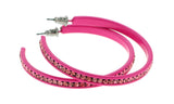 Pink Metal Crystal-Hoop-Earrings With Crystal Accents #368
