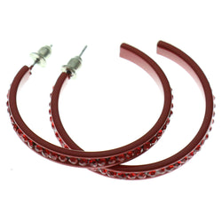 Red Metal Crystal-Hoop-Earrings With Crystal Accents #369
