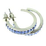 Silver-Tone & Blue Colored Metal Crystal-Hoop-Earrings With Crystal Accents #370