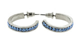 Silver-Tone & Blue Colored Metal Crystal-Hoop-Earrings With Crystal Accents #370