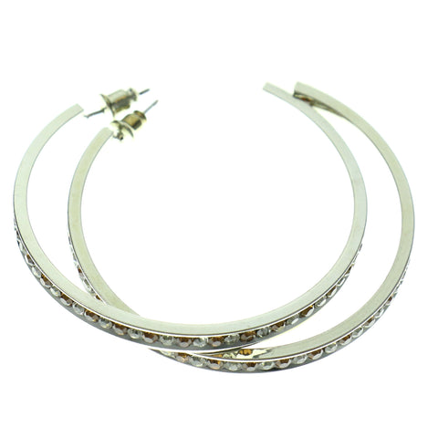 Silver-Tone & Multi Colored Metal Crystal-Hoop-Earrings With Crystal Accents #376