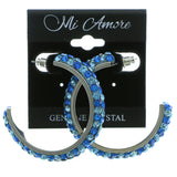 Silver-Tone & Blue Colored Metal Crystal-Hoop-Earrings With Crystal Accents #379