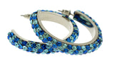 Silver-Tone & Blue Colored Metal Crystal-Hoop-Earrings With Crystal Accents #379