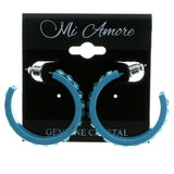 Blue Metal Crystal-Hoop-Earrings With Crystal Accents #380