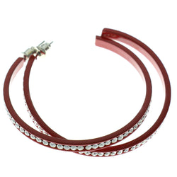 Red & Clear Colored Metal Crystal-Hoop-Earrings With Crystal Accents #381