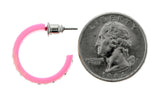 Silver-Tone & Pink Colored Metal Crystal-Hoop-Earrings With Crystal Accents #382