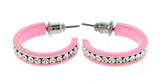Silver-Tone & Pink Colored Metal Crystal-Hoop-Earrings With Crystal Accents #382