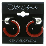 Red & Clear Colored Metal Crystal-Hoop-Earrings With Crystal Accents #383