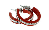 Red & Clear Colored Metal Crystal-Hoop-Earrings With Crystal Accents #383
